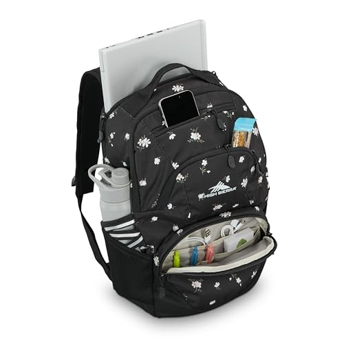 Image of High Sierra Swoop SG Backpack, Travel or Work Laptop Bookbag with Drop Protection Pocket, and Tablet Sleeve, One Size, Floral /Black