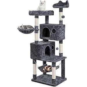 Yaheetech 64.5in Extra Large Multi-Level Cat Tree Kittens Play House Condo with Platform, Perch Hammock & Scratching Posts, Dark Gray