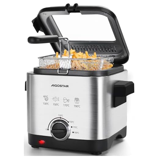 Aigostar Fries 3000041ZD - Friteuse compacte 100% sans BPA avec grande fenetre de vue et controle de la temperature. Acier inoxydable de type 304. 900W, capacite de 1,5L. Design exclusif