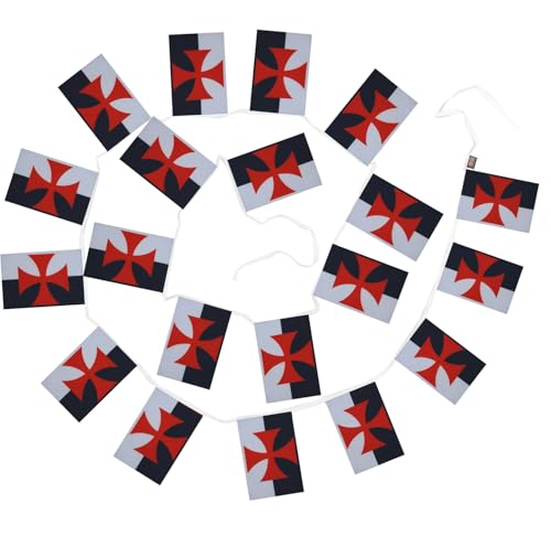 Image of AZ FLAG Templar Baussant 6 meters BUNTING Flag 20 flags 9'' x 6'' - catholic STRING flags 15 x 21 cm