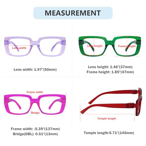 Image of Eyekepper Square Reading Glasses 1.75, Readers for Women, 6 Pack Stylish | Ladies Reader Eyeglasses, Screwless Spring Hinges, Fashion Womens Cheaters, Metalless Unbreakable, Scratch Resistant