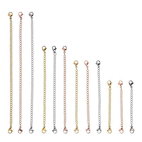 Supvox 12pcs Rose Gold Golden und Silber Halskette Extender mit Karabinerverschluss Halskette Verlängerungskette Edelstahl Armband Extender für DIY Schmuckherstellung Cover
