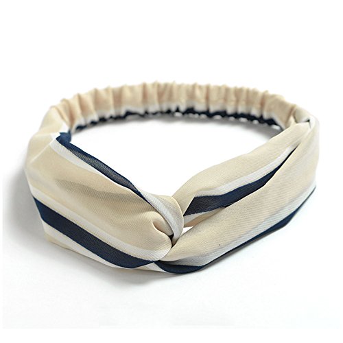HaloVa Headband, Multipurpose Elastic Striated Head Wrap, Stylish Soft Adjustable Hair Band for Women Girls Home Outdoor Shopping Makeup Shower Sport and More, Beige Stripes