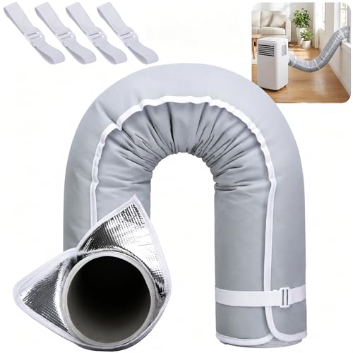 Image of Tlswshsy Oxford Cloth Air Conditioner Hose Cover, Insulated AC Hose Sleeve with 4 Adjustable Buckles, Portable Air Conditioner Exhaust Wrap for 5''-5.9 inch Diameter Exhaust Duct Vent (Light Gray)