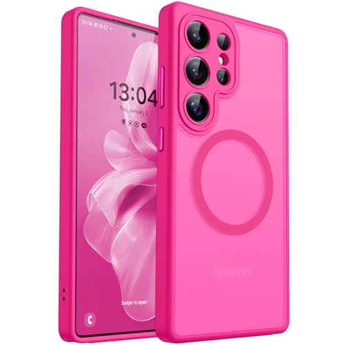 Image of CANSHN Designed for Samsung Galaxy S23 Ultra Case [Full Camera Protection] [Compatible with MagSafe] Translucent Matte Shockproof Protective Phone Cover 6.8 Inch - Hot Pink