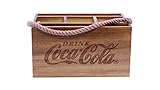 Tablecraft CC330 Coca-Cola Acacia Wood Caddy with Rope Handle, Wood