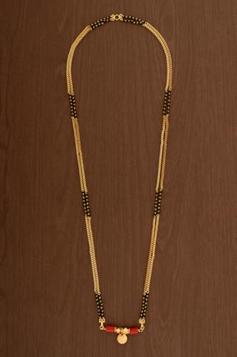 Image of Radha's Creations Traditional Mangalsutra with Black Beads and 2 Red beads 30 inch Length One Gram Gold Plated For Women and Girls