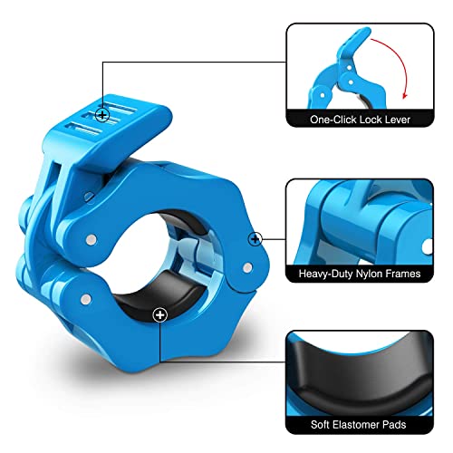 Moko Gym Clamp Collars, Exercise-Collars Pair Of Locking Weight Clips Quick Release 1 Inch Diameter Standard Bar Locks Clamps For Workout Weightlifting Strength Training Bodybuilding, Sky Blue #TOP2