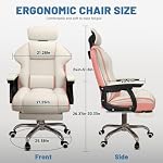 Chaise d'ordinateur avec repose-pieds et support Lombaire, chaise de jeu réglable en hauteur avec siège pivotant à 360° et appuie-tête pour bureau ou jeu, rose et blanc