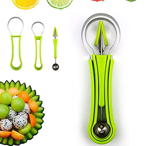 Ensemble d'outils 4 en 1 pour sculpter les fruits, cuillère à fruits, coupe-boule de pastèque, éplucheur de cantaloupe, utilisé pour la décoration de...