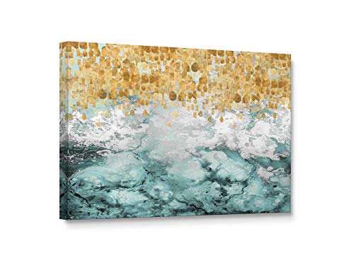 Niwo ART - Abstract Gold and Teal, Golden Canvas Wall