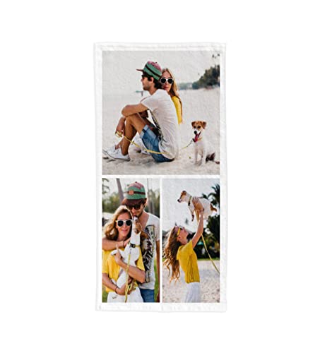 Toalla de Playa Personalizada con Foto y Texto. Toalla Collage de Fotos. Toalla Piscina, Toalla baño| E&B PORRAS (3 Fotos)
