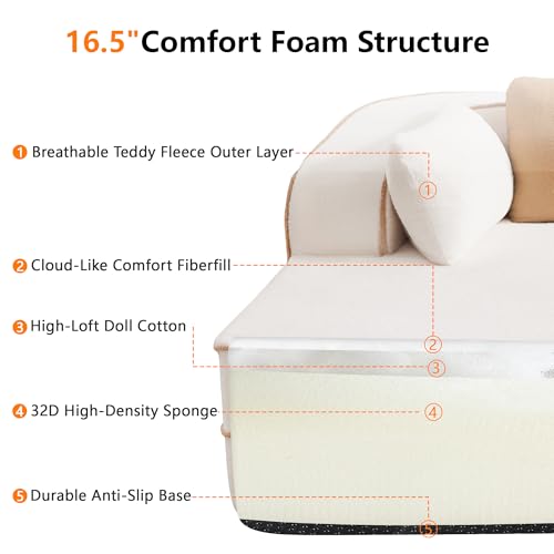 Image of KEIKI Modular Boneless Sectional Teddy Sofa Couch with Chaise for Living Room, Oversized 77.2 inch Loveseat Chaise Lounge Indoor for Small Spaces, Modern Comfy Apartment Size Sleeper Couch, White