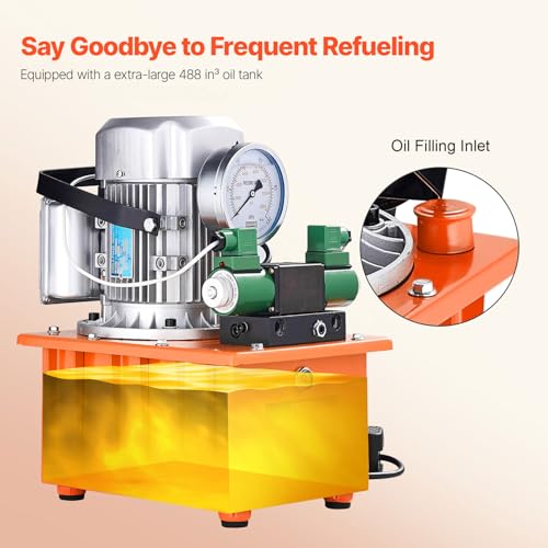 Image of VEVOR 10000 PSI Hydraulic Electric Pump, Double Acting, 750W Full Copper Power Engine & 8L Hydraulic Power Pack Cylinder