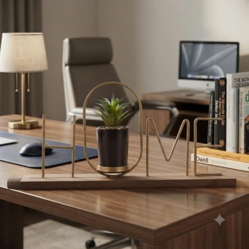 Image of Metal Home Letter Decorative Artificial Succulent Plant for Table Top