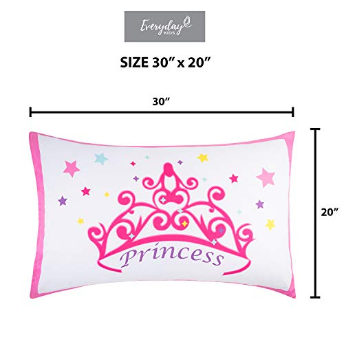 Everyday Kids 2-Pack Standard Size Pillowcases Fit Pillows 20 X 26” -100% Soft Breathable Microfiber - Perfect For Toddler Little Girl Twin/Full Size Bed - Princess #TOP6