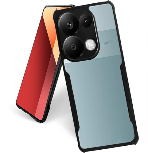 Image of AIBEX Crystal Clear Back Cover Case for Redmi Note 13 Pro 5G | 360 Degree Protection | Shock Proof Design | Transparent Back Cover Case (PC & TPU, Black Bumper)