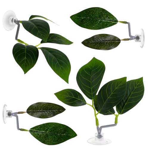 4 Pcs Fish Leaf Pad Fish Tank Aquarium Décor Accessories, Simulating Natural Habitat for Betta Fishs Resting, Playing, Breeding with Adjustable Plastic Plants and Suction Cup