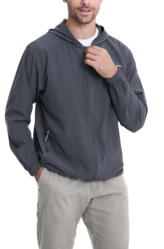 clothin Mens Lightweight Running Jacket with Hood Zip Pockets Gray M
