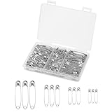 FUZVOL 250 Pieces 4 Sizes Safety Pins Assorted, Clothes Safety Pins Durable Small Medium Large Pin Rust-Resistant for Crafts Sewing Clothing Arts, Home Office, Silver-19mm/22mm/27mm/38mm