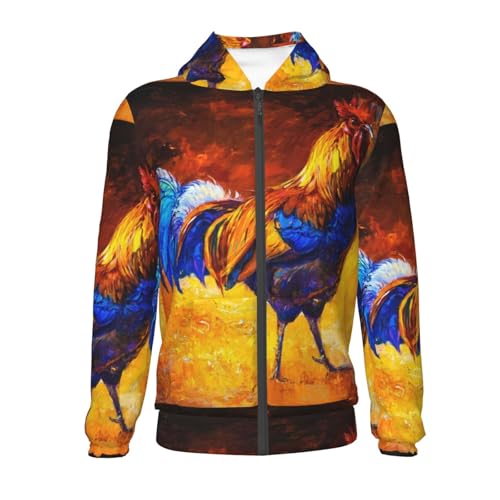 Colorful Rooster Kids Pullover Hoodies Boys Zip Up Sweatshirts Girls Athletic Clothes with Pocket2