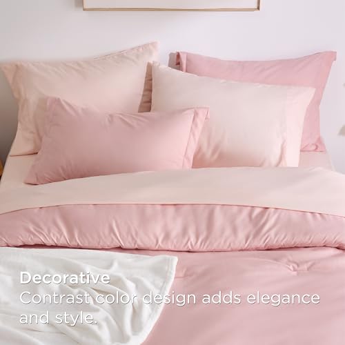 Image of Bedsure Twin Comforter Set Pink, 6 Pieces Prewashed Twin Size Bed in a Bag with Soft Fleece Bed Blanket, Down Alternative Bedding Set for All Seasons, Sheets, Pillowcase & Sham