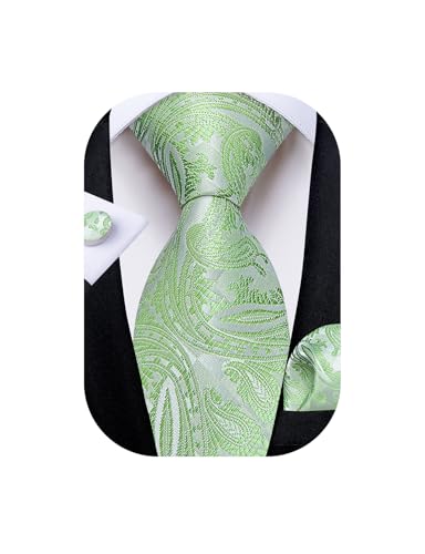 Image of DiBanGu Mens Paisley Tie Set Silk Woven Jacquard Necktie and Pocket Square Cufflinks Gift Set for Wedding Bussiness