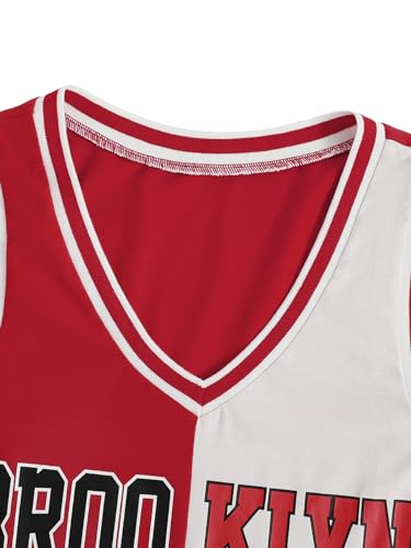 Image of SOLY HUX Women's Letter Graphic Print Color Block V Neck Sleeveless Bodycon Mini Dress White Red XS
