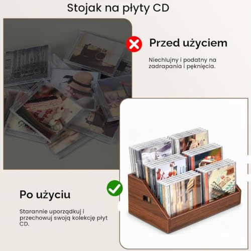 GHIAKQYT Stojak na płyty CD, 3 poziomy, z drewna, organizer na płyty CD i | Uchwyt dla kolekcjonerów i graczy, praktyczn