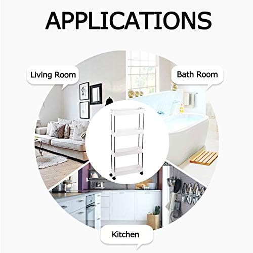 Miniatura 7 de Carrito de almacenamiento delgado de 4 niveles, organizador de estanterías móviles, almacenamiento de huecos, estante de almacenamiento delgado