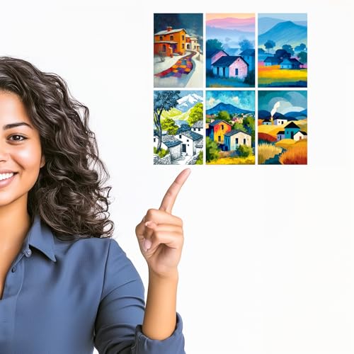 Image of SiddArtify Colorful Village Wall Art Prints Set - Impressionist Home Decor Poster for Living Room Bedroom Office - Set of 2-4x6 Inch - Board (Pack of 6) - Sticker (Pack of 6)