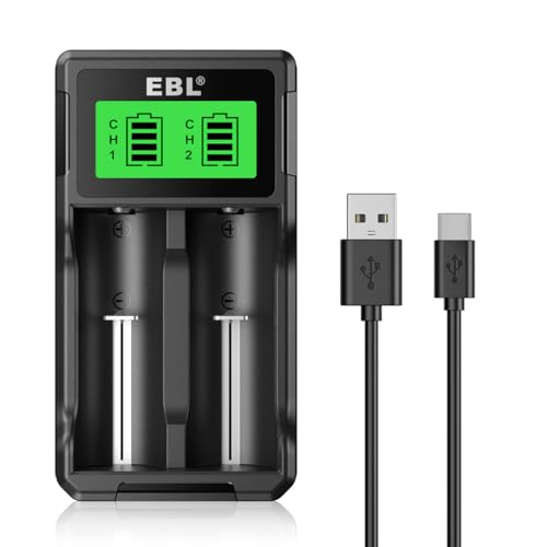 EBL LCD Cargador 18650, USB Inteligente Cargador para 3.7V Li-Ion 18650 RCR123 & Pilas AA AAA C