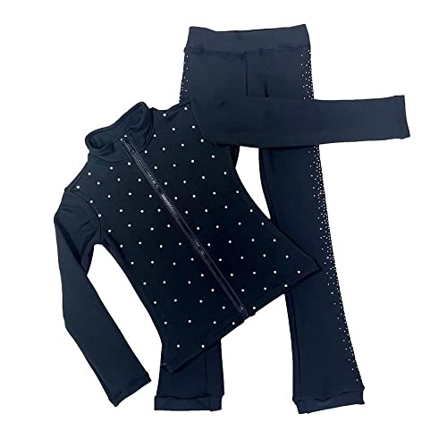 LIUHUO Figure Skating Pants Jackets Sets Training Wear Girls Black Shiny Rhinestone Sets