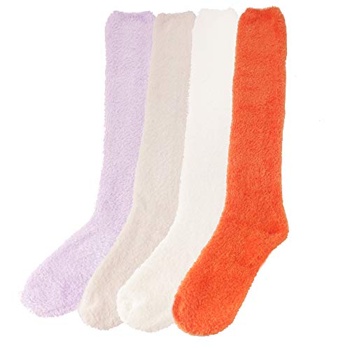 Image of BambooMN Women's Fuzzy Knee High Socks - Polka Dots and Solid Colors - 2 Sizes - 1 Pair Pack