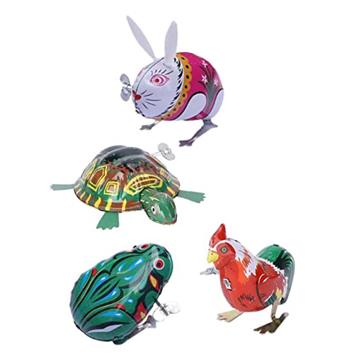 Toddmomy 4 Pack of Wind-up Tin Toys Vintage Frog Chick Metal Jumping Toys for Boys and Girls Random Style