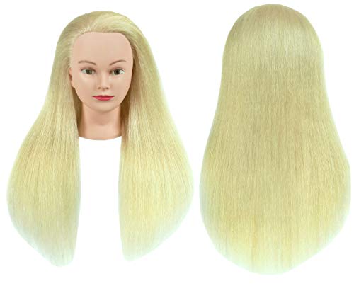 LOHXINHAIR 28 inch Real White 100% Human Hair Mannequin Head Manikin Manican Cosmetology Heads for Practice Styling Braiding Display Training Curling Cutting Coloring Bleaching Dyeing (613)