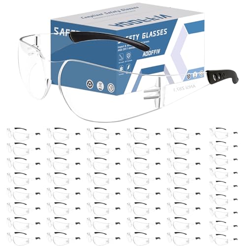 AOOFFIV Clear Safety Glasses Bulk of 50,ANSI Z87.1 Impact Resistant Lens Eye Protection for Lab,Construction