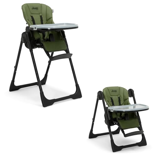 Image of Jeep by Delta Children Classic Convertible 2-in-1 High Chair for Babies and Toddlers with Adjustable Height, Recline & Footrest - Dishwasher Safe Meal Tray, Olive Green