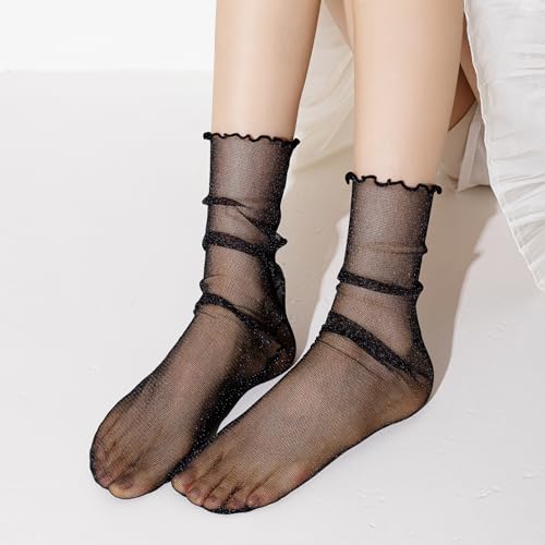1Pack Women's Sheer Socks，Ruffle Sock,Glitter Slouch Sock,Frilly Metallic Sparkle Soft Tulle Socks Girls Gifts3
