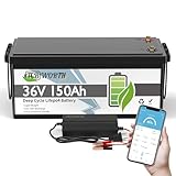 TCBWORTH 36V Lithium Golf Cart Battery 150Ah, Rechargeabel Deep Cycle LiFePO4 Batteries, 200A Smart BMS with Low-Temp Protection, Max. 15000 Cycles, for Golf Cart, Trolling Motors, Boat, Camping