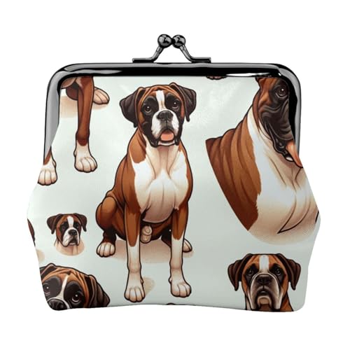 Pu Leather Buckle Coin Purse Boxer-Dogs-Pattern Girls Kiss-Lock Change Purse Wallets