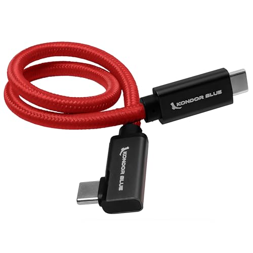 KONDOR BLUE 12" Straight USB C 3.1 GEN 2 10 Gb/s 100W | Right Angle Braided Cable (Red, 12")