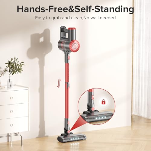HOUSBRUSH Cordless Vacuum Cleaner with Self-Standing, 40KPA Stick Vacuum Cleaners for Home, 8-in-1 Lightweight Rechargeable Vacuum, 7-Layer Filtration,Ideal for Carpet, Pet Hair, Hardwood Floors