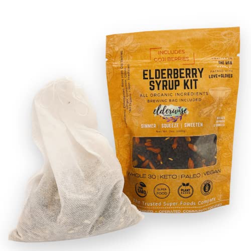 Elderwise Organics Elderberry Syrup Kit (Goji Blend) Ningxia Berry - Brew Bag Included - Organic Elderberries - Rosehips - Ginger - Wolfberry - Cinnamon - Cloves #TOP1