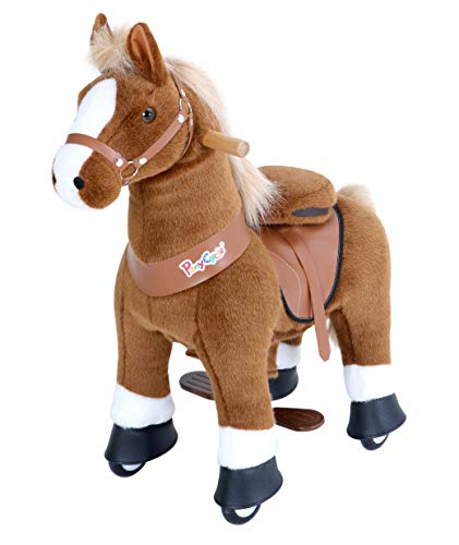 Image of PonyCycle Official Classic U Series Ride on Horse Toy Plush Walking Animal Brown Horse Size 4 for Age 4-8 Ux424