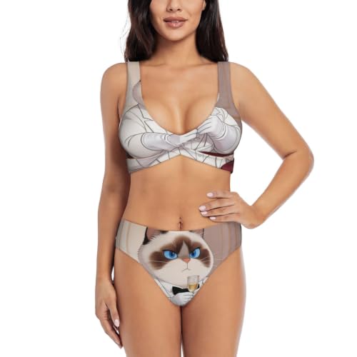 Maillot de bain deux pièces croisé Gentleman Cat pour femme avec coussinets amovibles