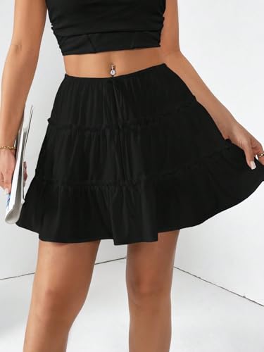 Women's Tiered Layered Mini Skirt A Line Summer Flowy Short Skirts3