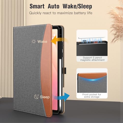 Image of MoKo Case for Samsug Galaxy Tab S11 2025 11-Inch with S Pen Holder, PU Leather Multi-Angle Stand Case for Galaxy Tab S11 5G (SM-X730 /SM-X736B) with Hand Strap, Pocket, Auto Wake /Sleep, Grey & Brown