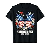 Butterfly America USA Flag Floral 250 Year Freedom 1776-2026 T-Shirt