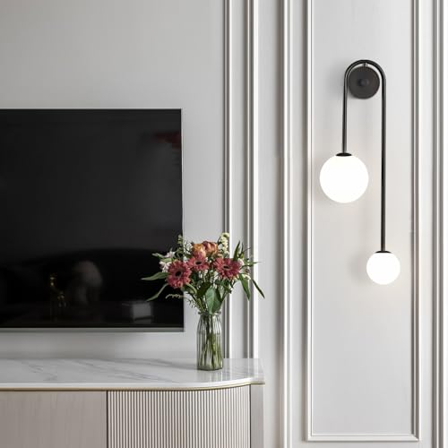 Image of Modern Glass Globe Wall Light 2-Light Double Brushed Brass Wall Sconce Lighting Mid Century Beside Wall Lamp Gold Light Fixtures for Loft Living Room Bedroom (2 Pack)
